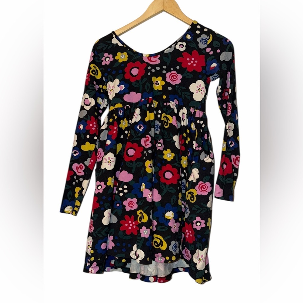 Hanna Andersson Black Floral Long-Sleeve Dress with Multicolor Flowers 150 12 - Picture 2 of 3